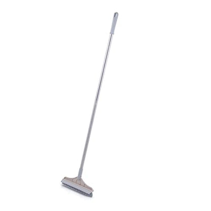 2 in 1 Floor Scrub Brush with Long Handle, Scrape and Brush Stiff Shower Cleaning Sweeping Deck Brush Push Broom Brush for Kitchen, Bathroom, Patio, Wall and Deck (Khaki) - color: Khaki