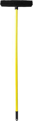 FURemover Sweep Pet Hair Rubber Broom with Squeegee and Attachable Microfiber Cloth and 47” Handle for Tile, Carpet and Hardwood