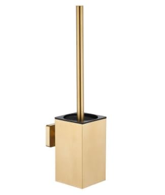 Toilet Brush and Holder Wall Mounted, NSCMQSL Toilet Bowel Brush for Cleaning with Stainless Steel Handle,Space Saving for Storage Toilet Brush Wall Mount Square(Brushed Gold)