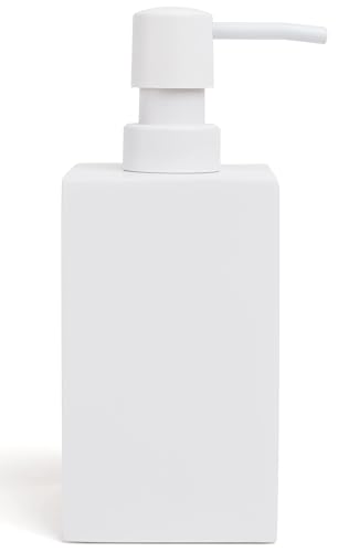 Matte White Square Soap Dispenser for Kitchen & Bathroom – 15 oz Refillable Resin Pump Bottle for Dish Soap, Hand Soap, Shampoo, Conditioner – Modern Countertop Dispenser with Non-Slip Protective Pads - color: White, style: Square Soap Dispenser