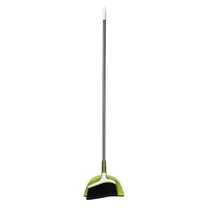Casabella Basics 2-Piece Angled Broom and Dustpan Set, 44" Angled Broom with Long Handle and Dustpan, Silver/Green - color: Silver/Green