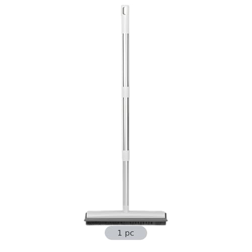 Generic 50.4 in Adjustable Pet Hair Broom with Silicone Squeegee, 12.2 in Head, White Brush for Tile Hardwood Carpet Cleaning