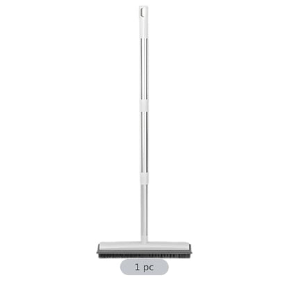 Generic 50.4 in Adjustable Pet Hair Broom with Silicone Squeegee, 12.2 in Head, White Brush for Tile Hardwood Carpet Cleaning