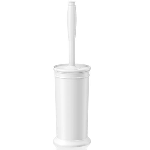 Toilet Brush, Toilet Bowl Brush with Extra Long Handle Durable Bristles Toilet Scrubber and Covered Holder for Toilet Brush Set for Bathroom Cleaning (White, 1 Set) - color: White
