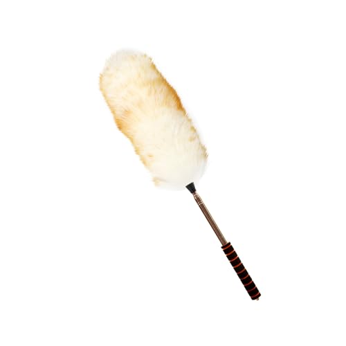 Lambs Wool Extendable Household Cleaning Duster 64" Wall Duster Cleaner with Stainless Steel Long Handle and Extension Pole for Cleaning High Ceiling Fan Interior Roof, Yellow&White - color: Yellow+white, size: 26-64 Inch