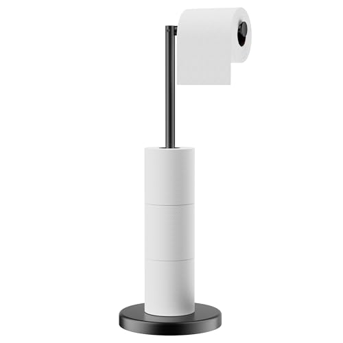 FORIOUS Toilet Paper Holder Stand, Modern Freestanding Tissue Roll Holder for Bathroom, Durable SUS 304 Stainless Steel and Weighted Base Toilet Paper Stand, Storage for 4 Rolls, Matte Black - color: Matte Black, size: 23.2" H (Pack of 1)