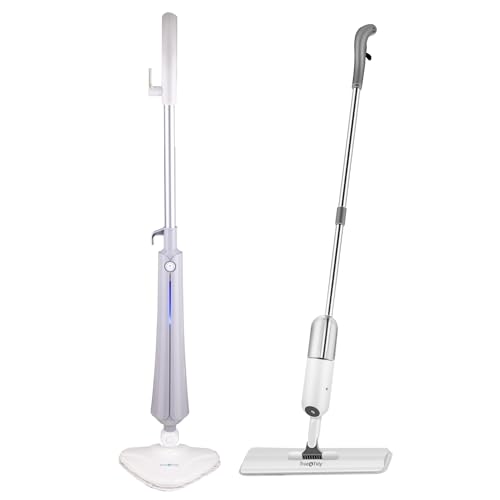 True & Tidy Complete Floor Care System with Multi-Surface Steam Mop and Spray Mop with Refillable Bottle (White)