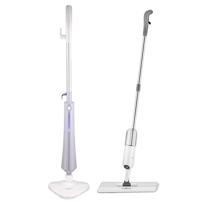 True & Tidy Complete Floor Care System with Multi-Surface Steam Mop and Spray Mop with Refillable Bottle (White)