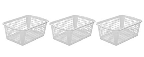 YBM HOME 3-Pack Plastic Storage Basket for Office Drawer, Desktop and Classroom - Multipurpose Perforated Bin Tray Organizer for Shelves, Kitchen Pantry, Kids Room, and More 32-1184-3 White - color: white, size: 3