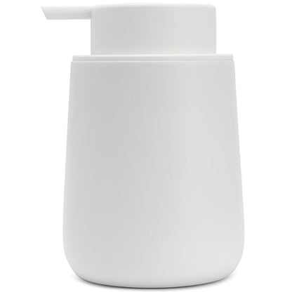 Matte White Round Soap Dispenser for Kitchen & Bathroom – 9 oz Refillable Resin Pump Bottle for Dish Soap, Hand Soap, Shampoo, Conditioner – Modern Countertop Dispenser with Non-Slip Protective Pads - color: White, style: Round Short Soap Dispenser