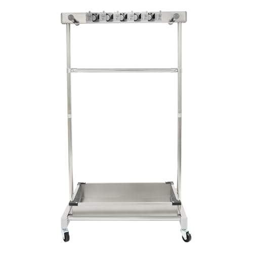 Broom and Mop Holder on Wheels, Load 440 LBS Movable Cleaning Cart Broom Storage Rack with Stainless Steel Basin,5 Mop Hanger Grippers, 12 Hooks, Garden Tool Stand for Garden,Hotels,Home
