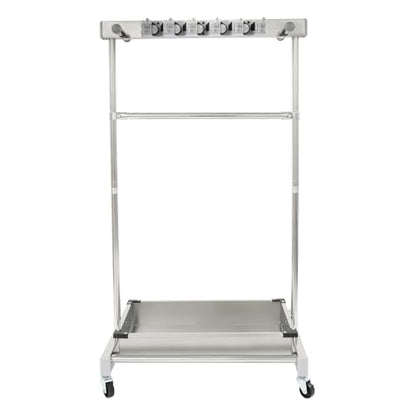 Broom and Mop Holder on Wheels, Load 440 LBS Movable Cleaning Cart Broom Storage Rack with Stainless Steel Basin,5 Mop Hanger Grippers, 12 Hooks, Garden Tool Stand for Garden,Hotels,Home