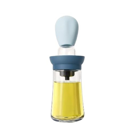 2-in-1 Oil Dispenser Glass Bottle with Silicone Brush, Squeeze Pourer for Cooking, Baking, Grilling, BBQ (Grey) - color: Grey