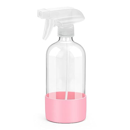 Rionisor Glass Spray Bottles with Silicone Sleeve Protection, Empty 16 oz Refillable Containers, Reusable Spray Bottles with Adjustable Nozzle for Hair, Cleaning Solutions, 1 Pack Pink - color: Pink, style: 1 Pack