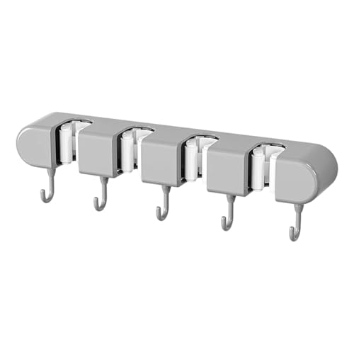 Wall Mounted Mop and Broom Holder, 4 Racks And 5 Hooks Vacuum Suction Cup Mop Holder, Stainless Steel & ABS Organizer for Kitchen, Bathroom, Garage, Laundry Room (Black) - color: Black