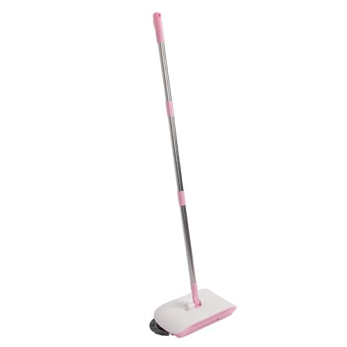 Carpet Sweeper Manual Push Handheld, Push Sweeper 2 in 1 Hand Floor Hand with 180 Degree Rotating Hard Floor Mopping Cleaner for Wooden Marble (Pink)