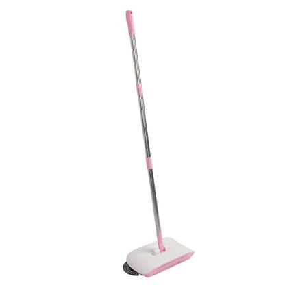 Floor Sweeper, Stainless Steel Dual Brush 180 Degree Rotating Hand Push Sweeper, Non Electric with Sealed Dustbin for Hardwood Tile Marble Floors Pet Hair Dust (Pink) - color: Pink
