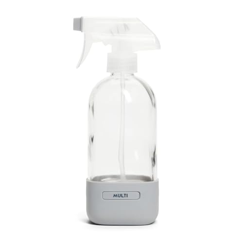 Grove Co. Refillable Glass Spray Bottle, 16 oz Grey - Reusable Cleaning Container with Protective Silicone Sleeve & Slide & Snap Labeling System - For Essential Oil, Multi-Purpose & Glass Cleaners - color: Polished Gray, size: 16 Ounce (Pack of 1)