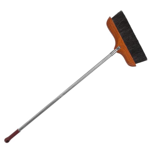OUNONA Long Handle Soft Bristle Broom Stainless Steel Rod for Indoor and Outdoor Cleaning Red Wood Dust Removal Brush Anti-Static Household Sweeping Tool