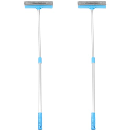 Cabilock 2pcs Glass Cleaning Wiper Extendable Handle Dual-Sided Squeegee for Mirrors Shower Doors Ergonomic Design for Effortless Water Removal - color: Blue, size: 2PCS