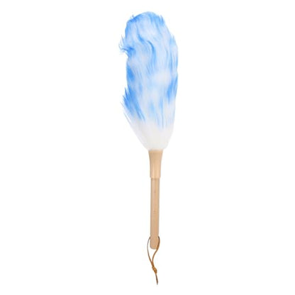 uxcell Wool Duster, 14.2" Natural Feather Cleaner Household Cleaning Duster with Solid Wooden Handle for Cleaning Fans Window Blinds Shelves Furniture, White Blue - color: White Blue, size: 14.2"