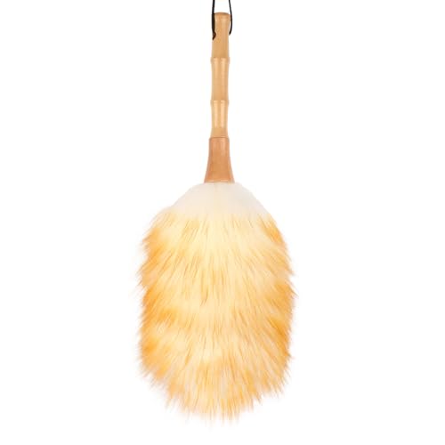 Feather Duster, Lambswool Duster for Cleaning,with Solid Wooden Handle,Leather Hang Strap,Anti-Static 14.9 inch Washable Reusable Small Hand Duster(Natural) for Office, Home and Car - size: 14.9inch