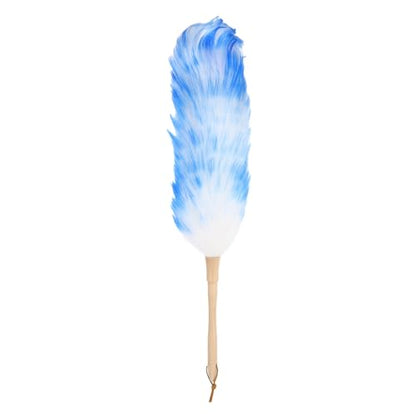 uxcell Wool Duster, 24.4" Natural Feather Cleaner Household Cleaning Duster with Solid Wooden Handle for Cleaning Fans Window Blinds Shelves Furniture, White Blue - color: White Blue, size: 24.4"