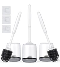 Lefree 3 Pack Silicone Toilet Brush,Rubber Toilet Bowl Brush and Holder Set with Ventilated Holder, Toilet Cleaner Brush for Bathroom,Floor Standing & Wall Mounted Toilet Scrubber Without Drilling - color: Gray, size: 3 Pack