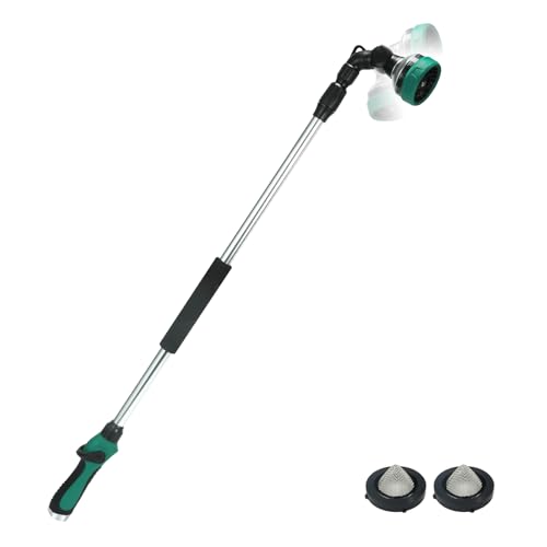 Telescoping Watering Wand for Garden Hose, 36”-54” Adjustable, 10 Spray Patterns, Heavy-Duty Hose Nozzle with Thumb Control & Pivoting Head, Ideal for Hanging Baskets and Shrubs, Green - color: Green