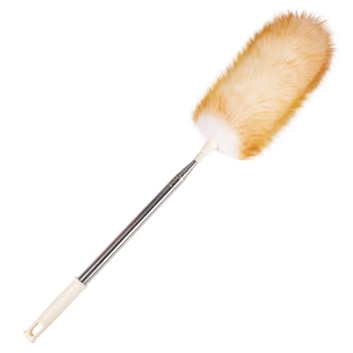 Extendable Lambswool Duster Stainless Steel Handle 133" Removable Feather Duster for Cleaning Ceiling Fans Interior Roof Furniture, Yellow - color: Yellow+white, size: 30-133 Inch