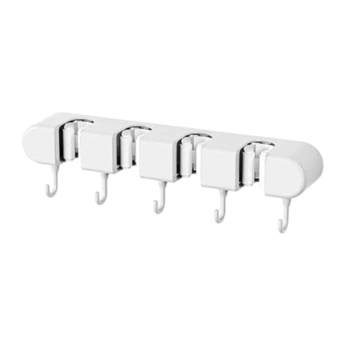Wall Mounted Mop and Broom Holder, 4 Racks And 5 Hooks Vacuum Suction Cup Mop Holder, Stainless Steel & ABS Organizer for Kitchen, Bathroom, Garage, Laundry Room (White) - color: White