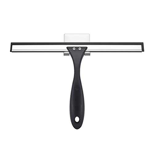 AmazerBath Squeegee for Shower Glass Door, Shower Squeegee for Glass Doors - All-Purpose Squeegee with Hook for Shower Doors, Windows, Mirrors, Tiles and Car Glass, 10 Inches - color: Black, size: 10 Inches