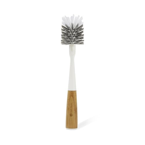 Full Circle Upstanding Bottle Brush - Made from Bamboo with Long Handle, Replaceable Head - Deep Cleans Water Bottles, Tumblers & Baby Bottles - BPA & Formaldehyde Free - White