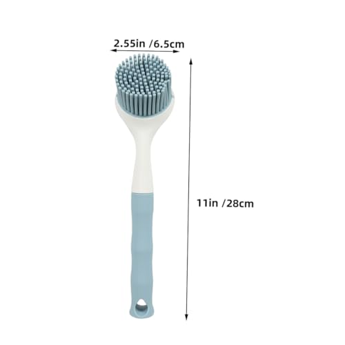 2Pcs Kitchen Dish Scrubber Brush Set Non-Scratch Silicone Pot Brush with Long Comfortable Handle for Effective Oil and Stain Removal on Pans and Dishes
