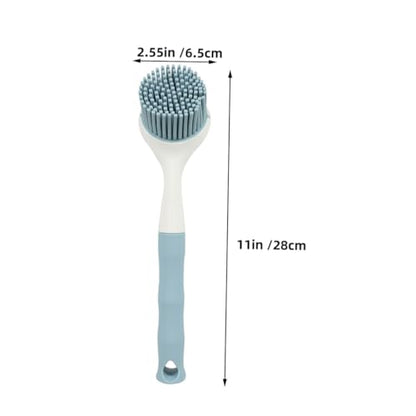 2Pcs Kitchen Dish Scrubber Brush Set Non-Scratch Silicone Pot Brush with Long Comfortable Handle for Effective Oil and Stain Removal on Pans and Dishes