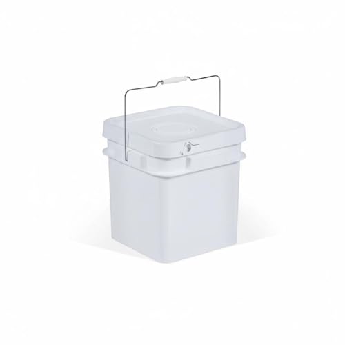 Qianly Square Bucket with Lid Versatile Use Square Bucket with Lid Fall Resistant Stackable Bin for Warehouse, Kitchen, Garage, White, 10L Iron Handle - color: White, size: 10L Iron Handle