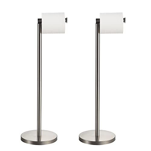 BGL Toilet Paper Holder Brushed Nickel 2 Pack Standing On Floor, Tissue Holder with Reserve Storage Paper Rolls, Free-Standing - color: Brushed Nickel, size: Classic 2 Pack