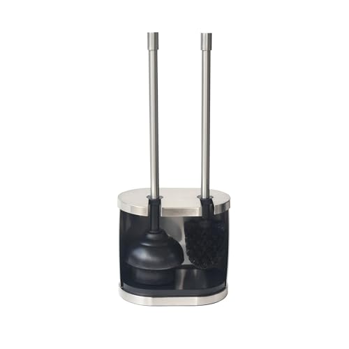 Brushed Nickel Metal Toilet Brush & Plunger Set, Durable Bathroom Cleaning Accessory
