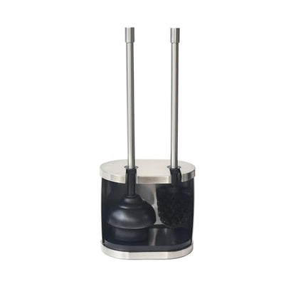 Brushed Nickel Metal Toilet Brush & Plunger Set, Durable Bathroom Cleaning Accessory