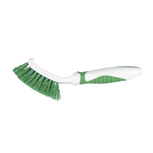 Restaurantware Grout Brush 10 Pack of 9 Tile Scrubbing Brush Stiff Bristle Ergonomic Handle Angled Head Narrow Design Green and White Plastic Cleaning Tool