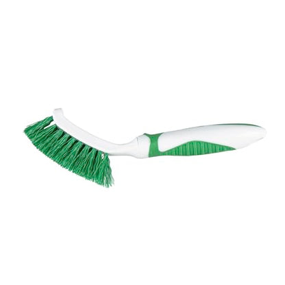 Restaurantware Grout Brush 10 Pack of 9 Tile Scrubbing Brush Stiff Bristle Ergonomic Handle Angled Head Narrow Design Green and White Plastic Cleaning Tool