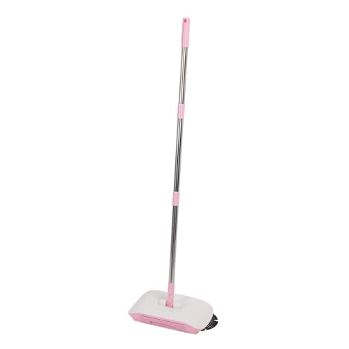 Carpet Sweeper Manual Push Handheld, Push Sweeper 2 in 1 Hand Floor Hand with 180 Degree Rotating Hard Floor Mopping Cleaner for Wooden Marble (Pink)