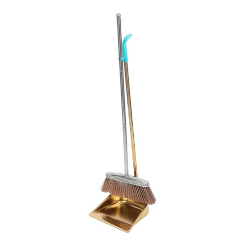 ABOOFAN Stainless Steel Broom and Standing Dustpan Set – Long Handle Sweep Tool with Golden Finish, Leak-Resistant Floor Cleaning for Kitchen, Office, Classroom, Home Use