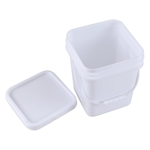 4 Packs Square Food Buckets with Lid, 5 Gallon Plastic Lidded Storage Bucket, Utility Pail, White - size: 5 Gallon