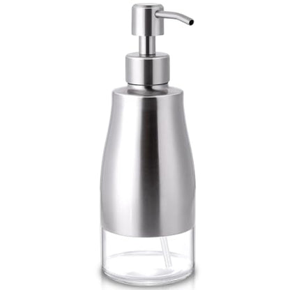 Non-Slip Soap Dispenser with Brushed Nickel Stainless Steel Case, Glass Liner, and Hand Pump for Kitchen/Bathroom. Refillable Liquid Soap Dispenser, 11oz/320ml Capacity. - color: Brushed Nickel, size: 300ml