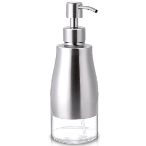 Non-Slip Soap Dispenser with Brushed Nickel Stainless Steel Case, Glass Liner, and Hand Pump for Kitchen/Bathroom. Refillable Liquid Soap Dispenser, 11oz/320ml Capacity. - color: Brushed Nickel, size: 300ml
