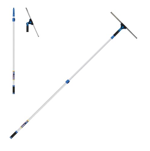 Unger Professional Connect and Clean 18” Grip Swivel Window, Glass Squeegee, and 8’ Pole, 180-Degree Pivoting Handle with Lock, Cleaning Supplies for Streak-Free Results