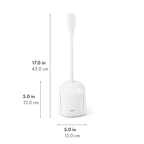 OXO Good Grips Compact Toilet Brush & Canister, Toilet Bowl Brush and Holder with Automatic Canister Door, Bathroom and Small Spaces Cleaning Supplies Essential - color: White, size: 1 Count (Pack of 1)
