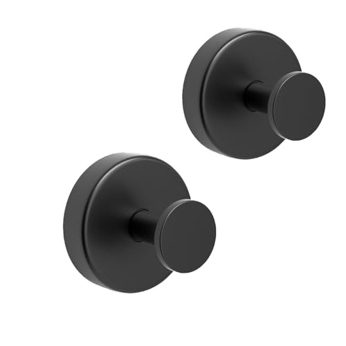 Kairsya Towel Hooks for Bathroom No Drill, Suction Cup Hooks for Shower Waterproof, Adhesive Wall Hooks for Glass Tile Marble Black, 2 Pack Black - color: Black
