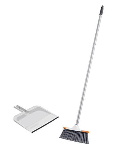 Superio Angle Broom and Clip-On Dustpan Set, Slim Hand Broom Telescopic Handle 53 Inches Tall, Clip On Dust Pan with Low Edge Rubber Lip - color: Gray, size: Sweep Set
